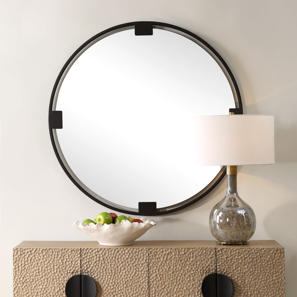 Cornelia Black Round Mirror