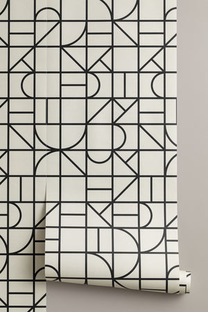 Monochrome Modern Geometric Grid Repeat Pattern Wallpaper