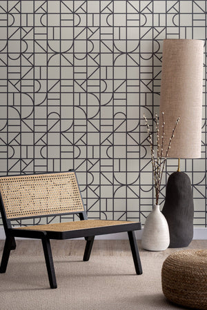 Monochrome Modern Geometric Grid Repeat Pattern Wallpaper