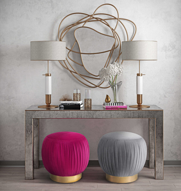 Tulip Pink Velvet Ottoman