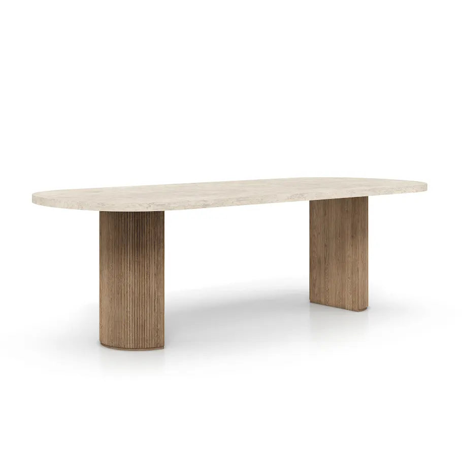 Crystal Frost Travertine Dining Table With Oak Base