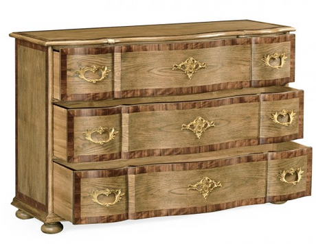 Cambridge Collection - Rectangular Serpentine English Brown Oak Chest of Drawers