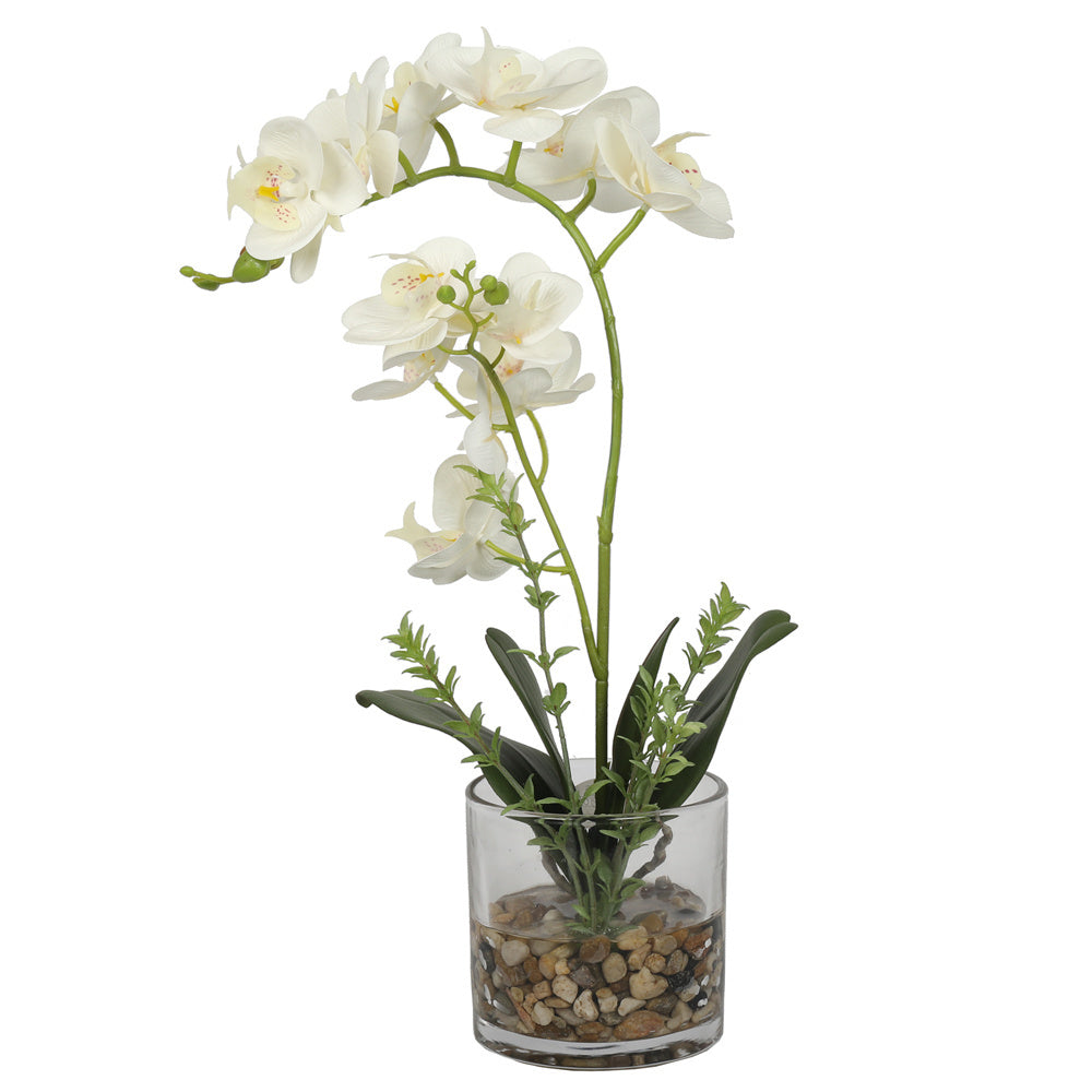 Artificial Potted Orchids 47CM Indoor White Flower with Grass Pot