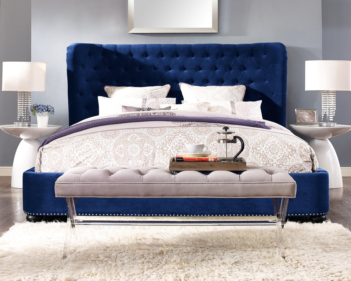 Finley Blue Velvet Bed in King