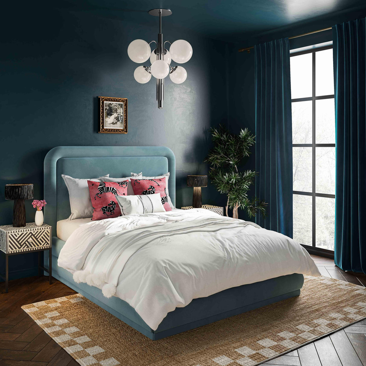 Briella Bluestone Velvet Bed in King