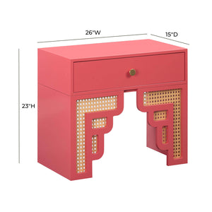 Suzie Coral Pink & Rattan Nightstand