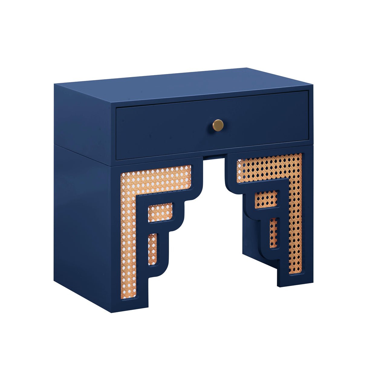 Suzie Navy & Rattan Nightstand