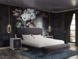 Delilah Grey Velvet Bed in Queen