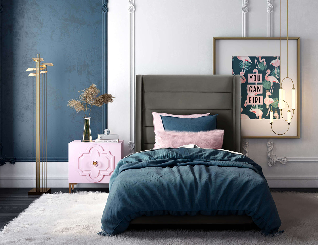 Koah Grey Velvet Bed in Twin