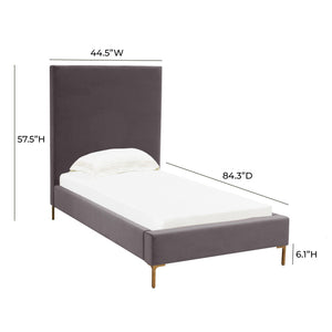 Delilah Grey Velvet Bed in Twin