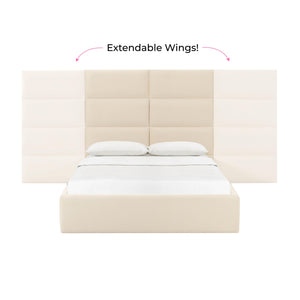 Eliana Cream Velvet King Bed with Wings