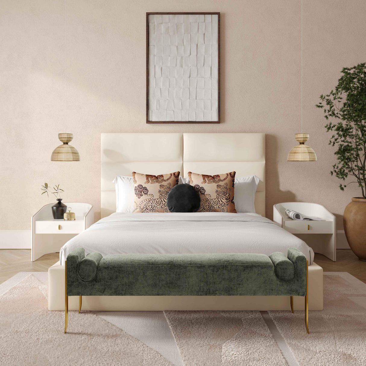 Eliana Cream Velvet King Bed