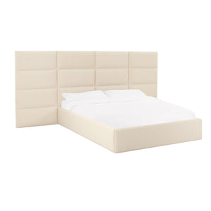 Eliana Cream Velvet Queen Bed with Wings