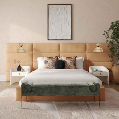 Eliana Honey Velvet Queen Bed with Wings