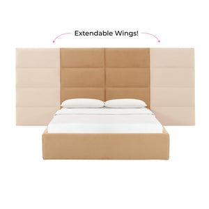 Eliana Honey Velvet Queen Bed with Wings