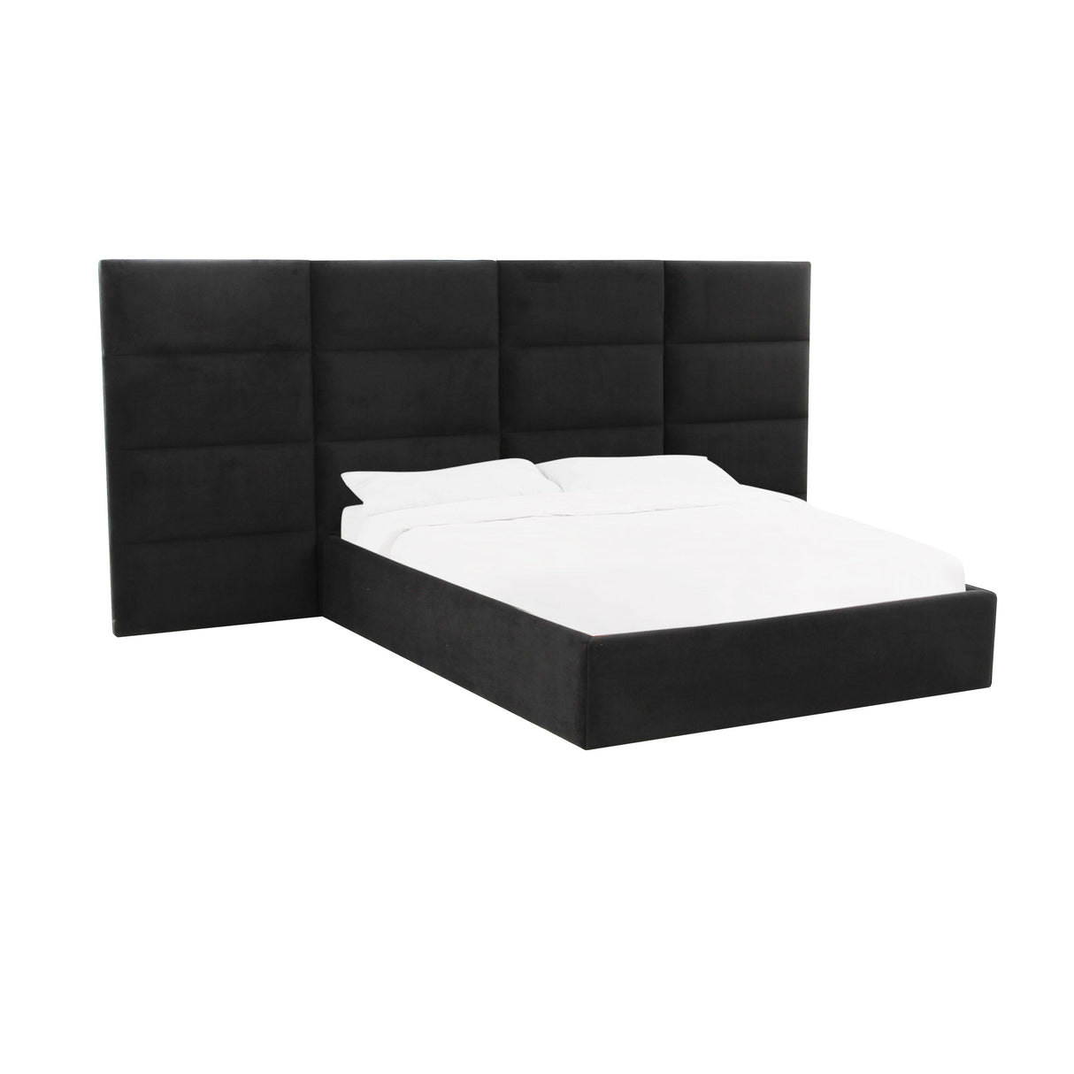 Eliana Black Velvet King Bed with Wings