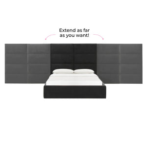 Eliana Black Velvet King Bed with Wings