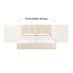 Palani Cream Velvet King Bed with Wings