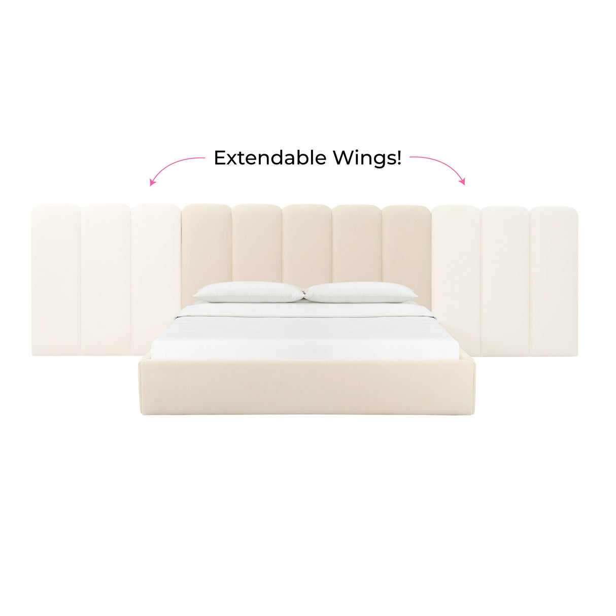 Palani Cream Velvet Queen Bed with Wings