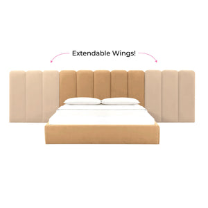 Palani Honey Velvet King Bed with Wings