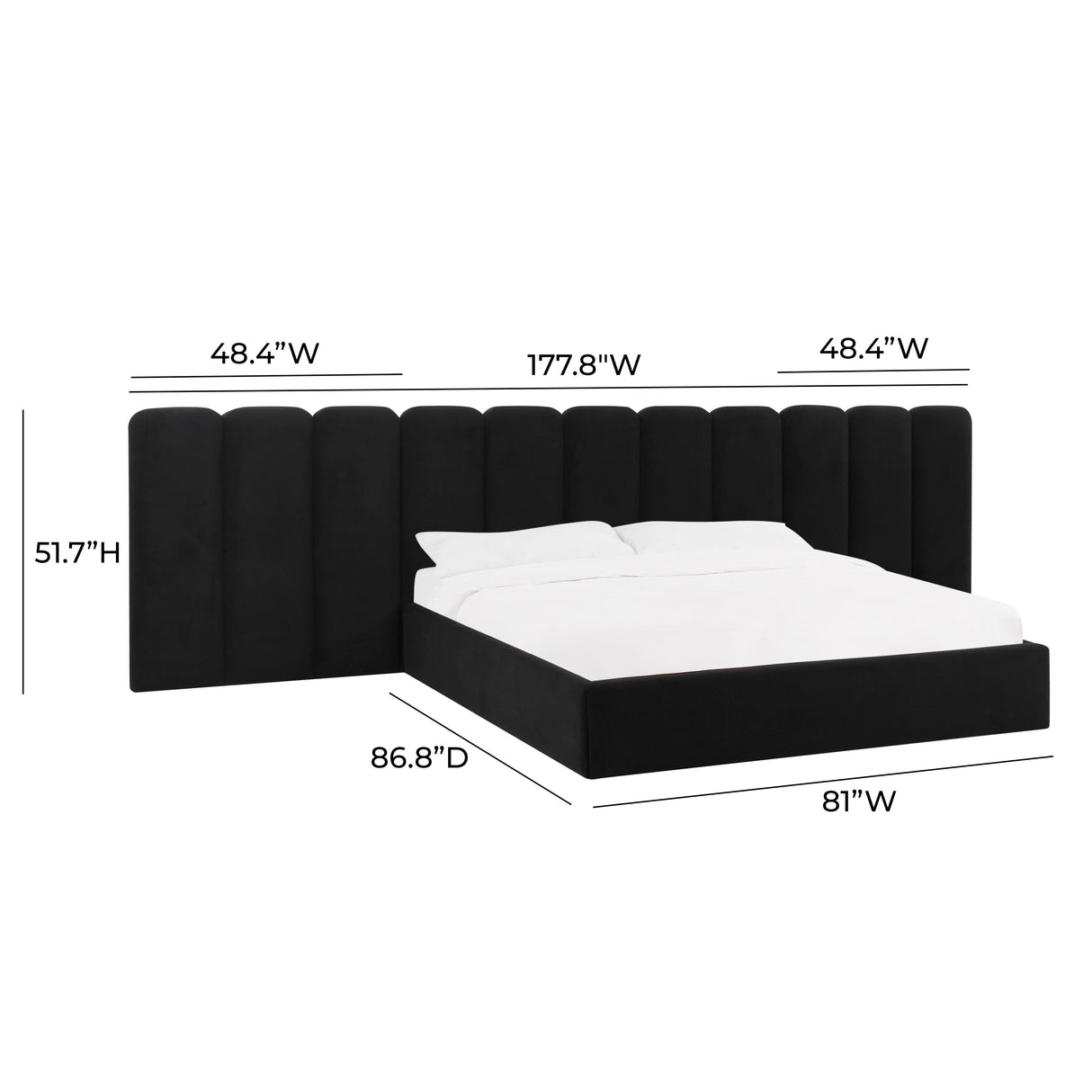 Palani Black Velvet King Bed with Wings