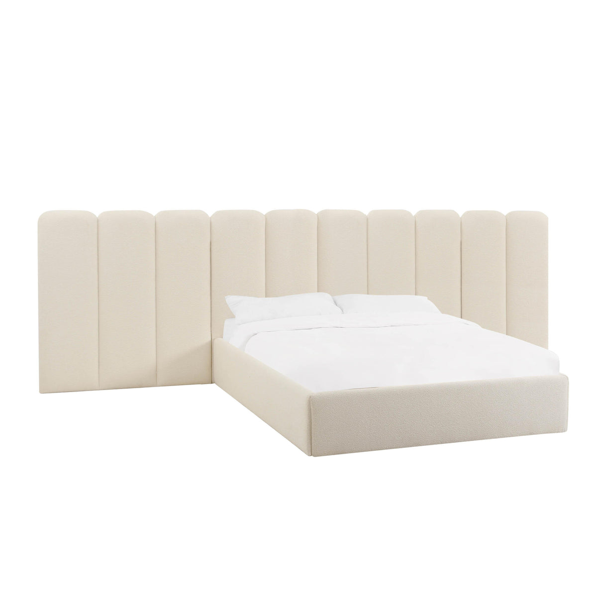 Palani Cream Boucle Queen Bed with Wings