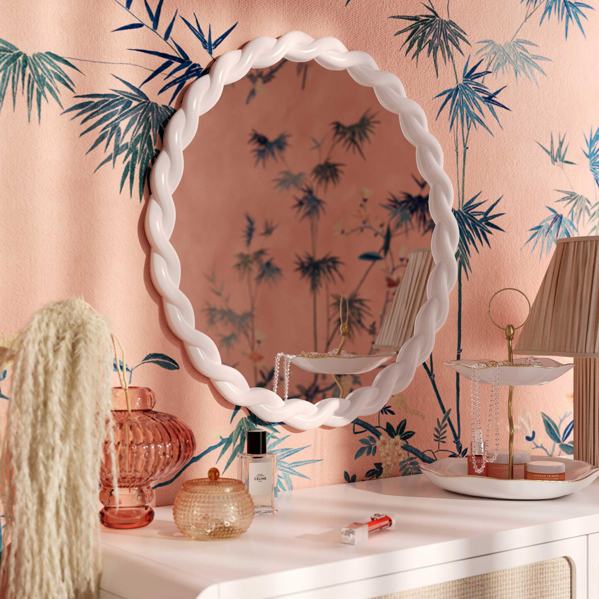 Agnes Cream Round Mirror