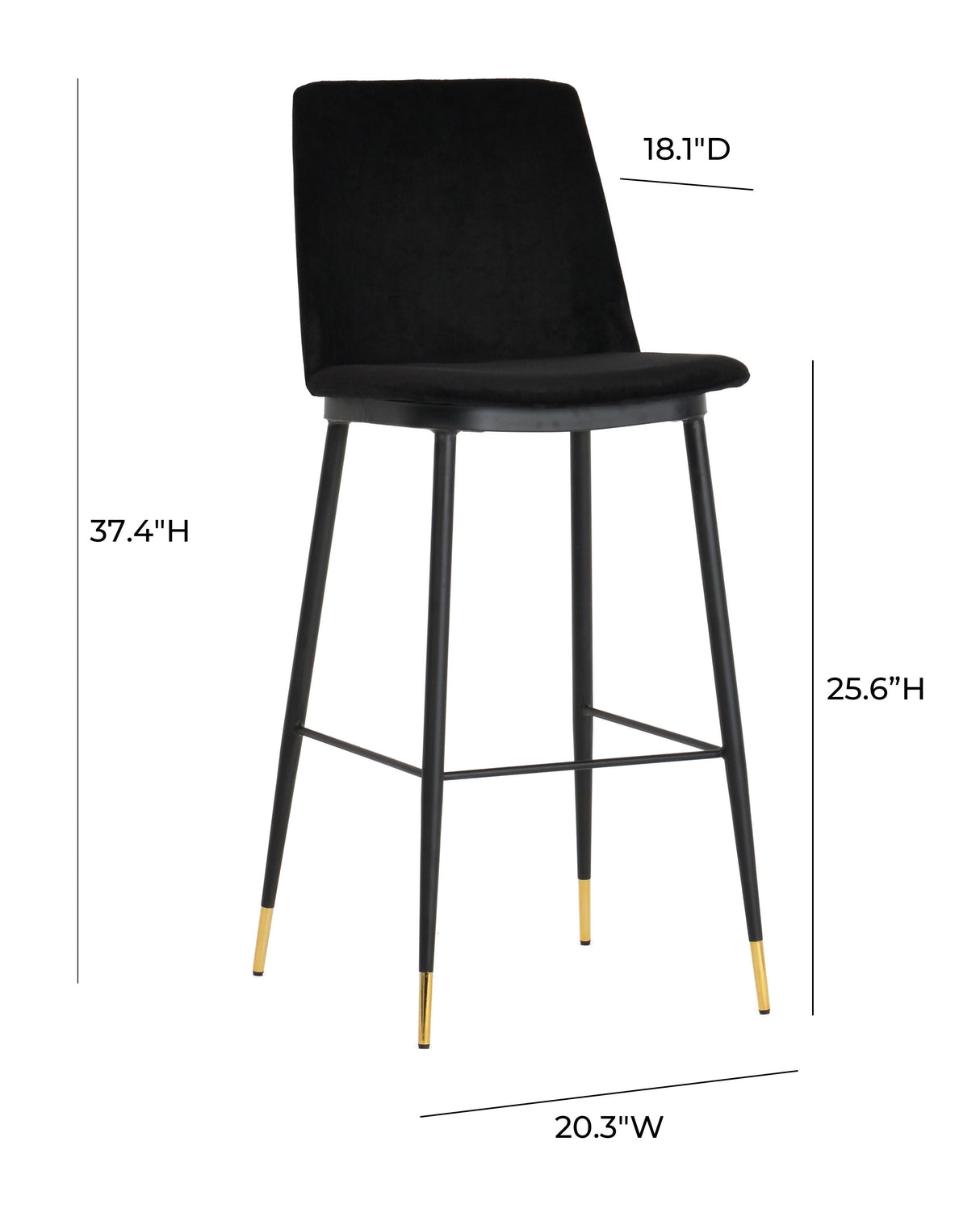 Evora Black Velvet Counter Stool (Set of 2)