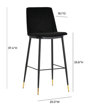 Evora Black Velvet Counter Stool (Set of 2)