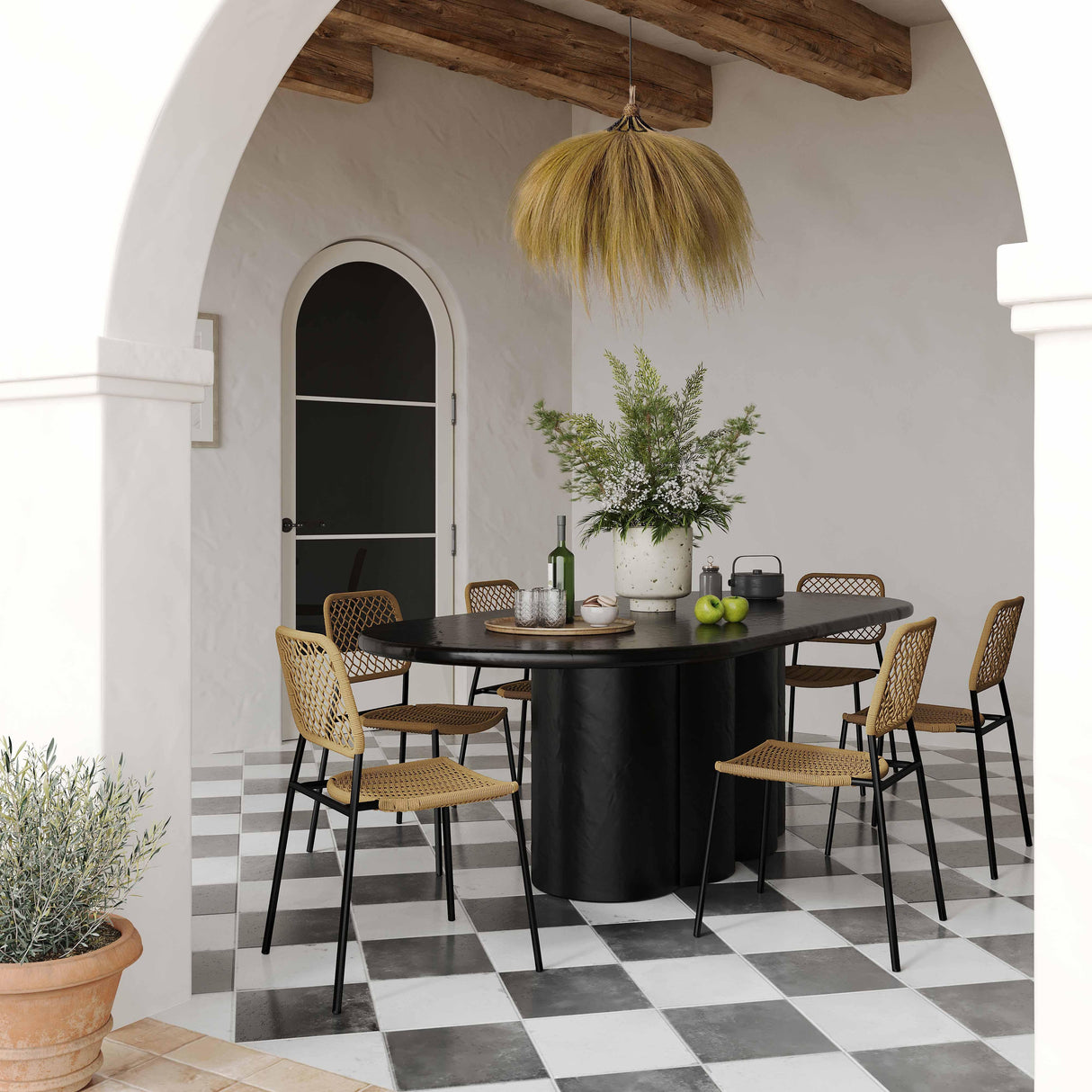 Elika Black Faux Plaster Oval Dining Table