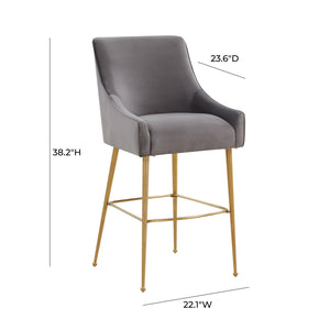 Beatrix Dark Grey Velvet Counter Stool - Gold Legs