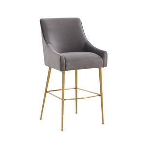 Beatrix Dark Grey Velvet Bar Stool - Gold Legs