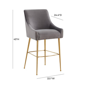 Beatrix Dark Grey Velvet Bar Stool - Gold Legs