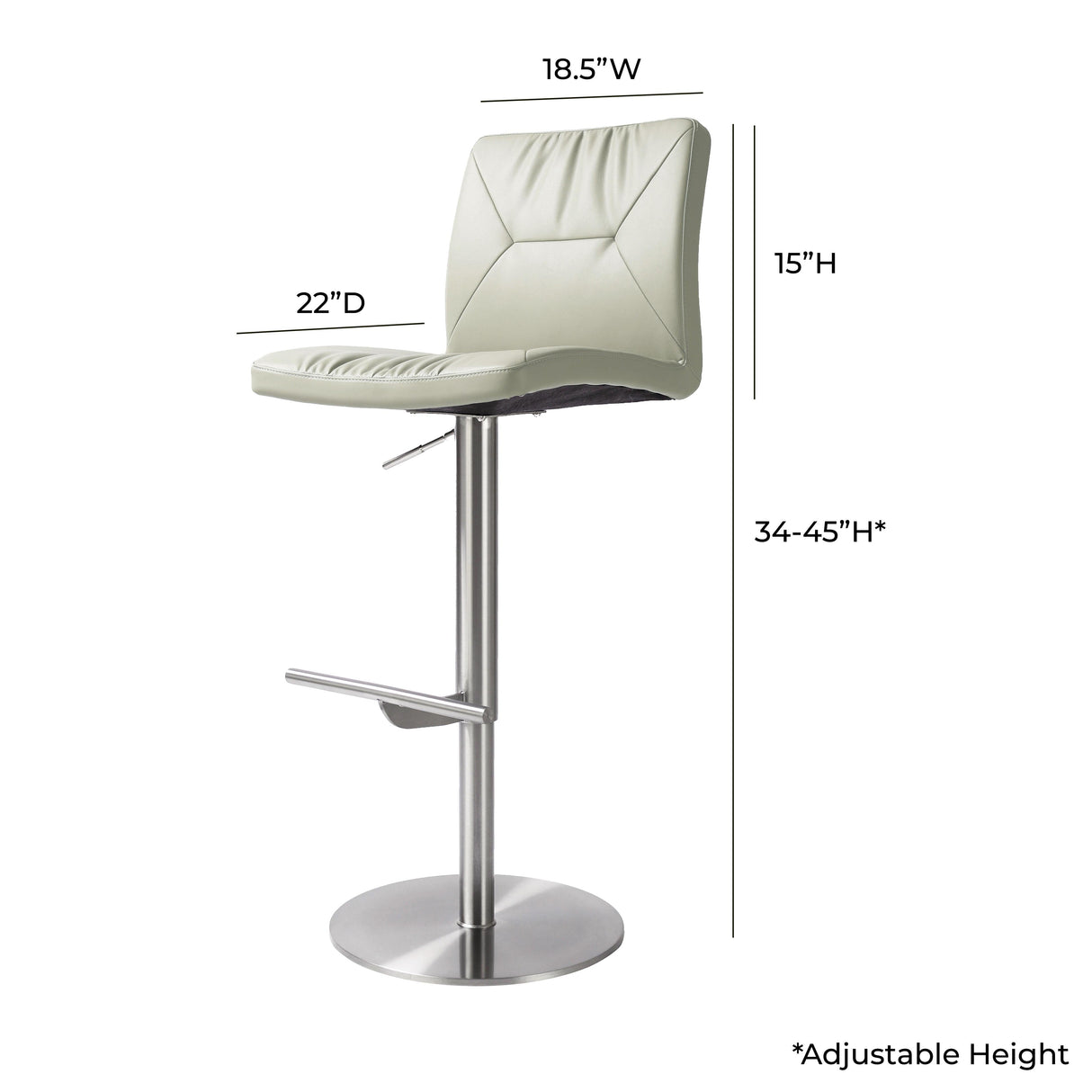 Paddy Light Grey Vegan Leather on Silver Adjustable Stool