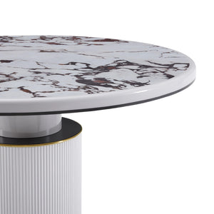 Vanessa White Marble Lacquer 53" Round Dining Table