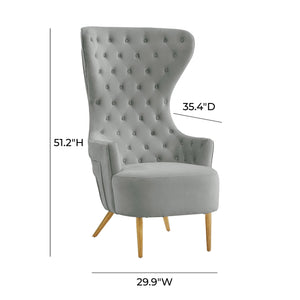 Jezebel Grey Velvet Wingback Chair