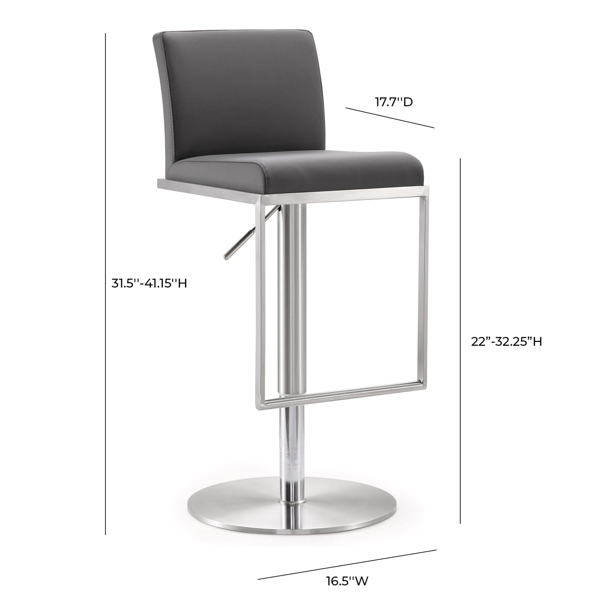 Amalfi Grey Stainless Steel Adjustable Barstool