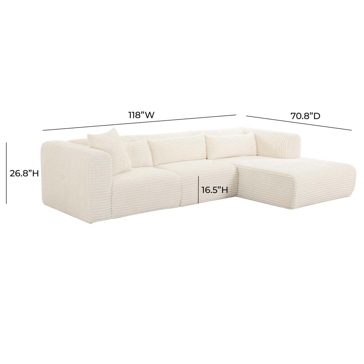 Tarra Fluffy Oversized Cream Corduroy Modular RAF Sectional