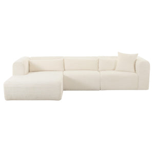 Tarra Fluffy Oversized Cream Corduroy Modular LAF Sectional