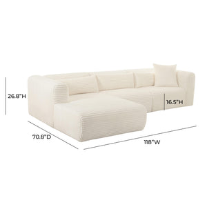 Tarra Fluffy Oversized Cream Corduroy Modular LAF Sectional