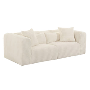 Tarra Fluffy Oversized Cream Corduroy Modular Loveseat