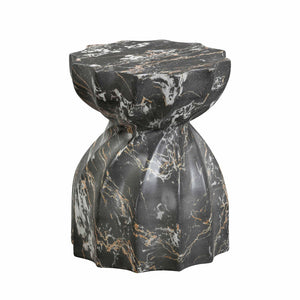 Turin Black Faux Marble Indoor / Outdoor Concrete Stool