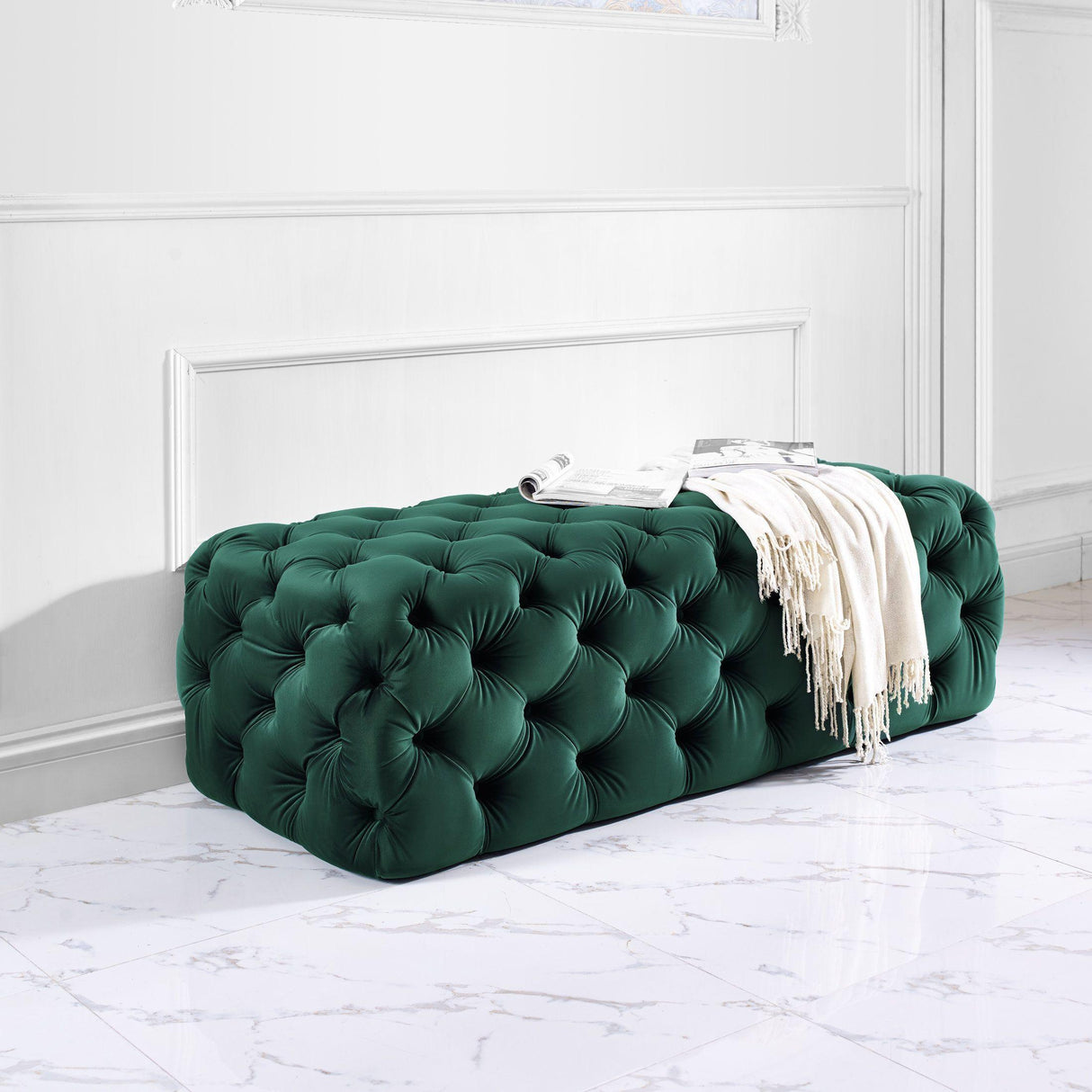 Kaylee Jumbo Green Velvet Ottoman