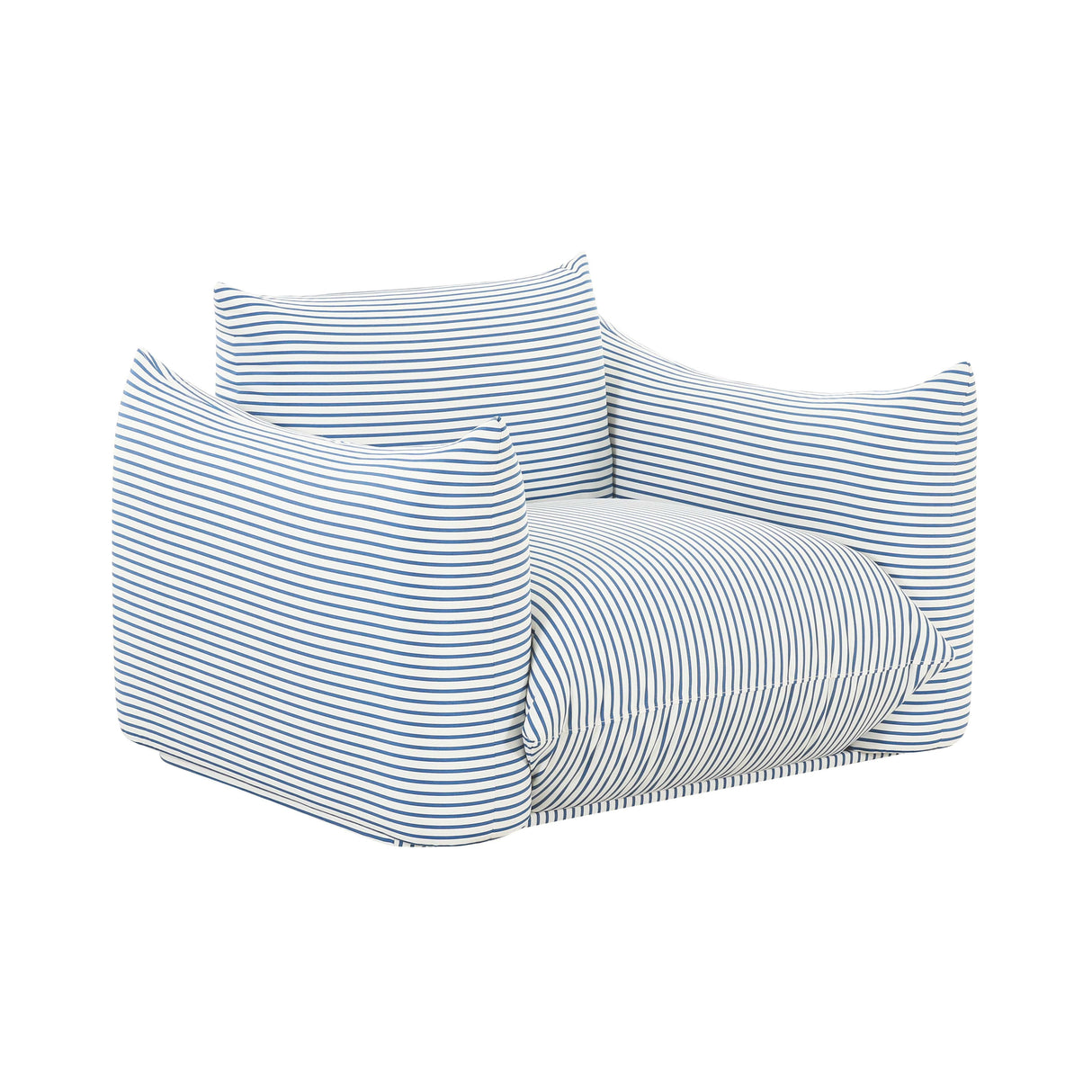 Saint Tropez Pearl and Blue Striped Stuffed Outdoor Armchair