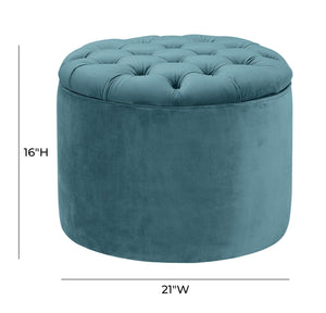 Queen Sea Blue Velvet Storage Ottoman