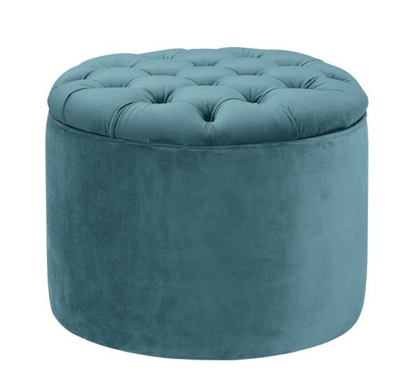 Queen Sea Blue Velvet Storage Ottoman