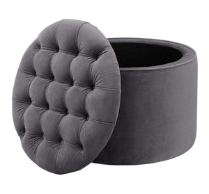 Queen Grey Velvet Storage Ottoman