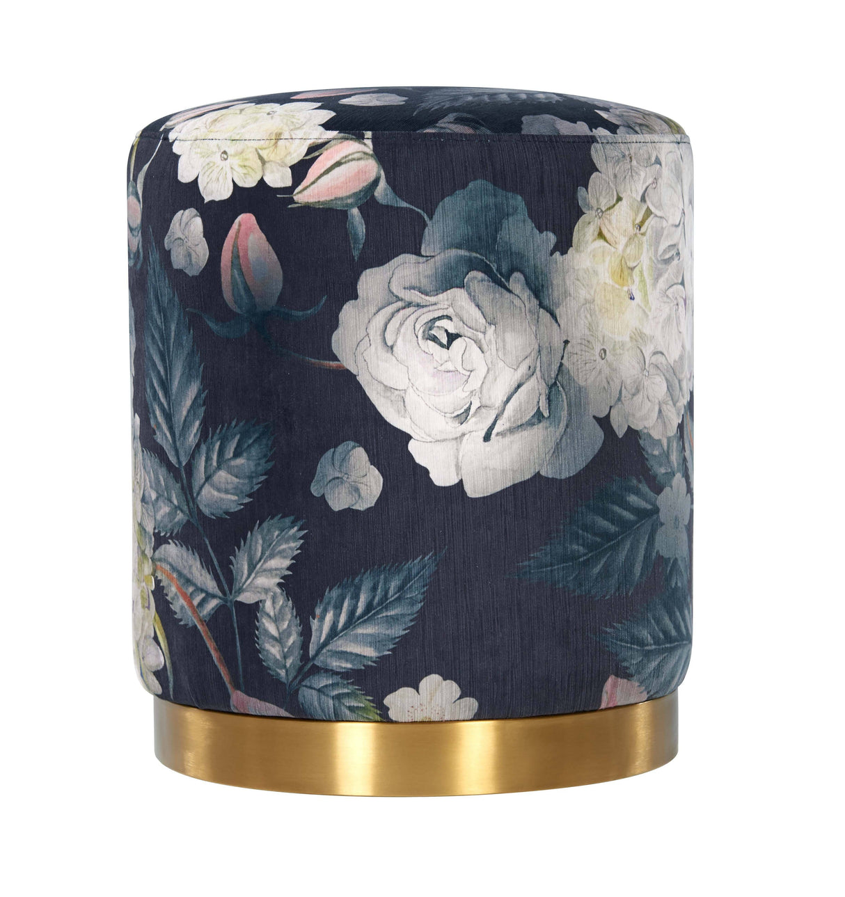 Opal Floral Velvet Ottoman - Gold Base