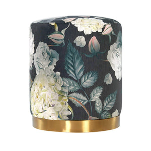 Opal Floral Velvet Ottoman - Gold Base