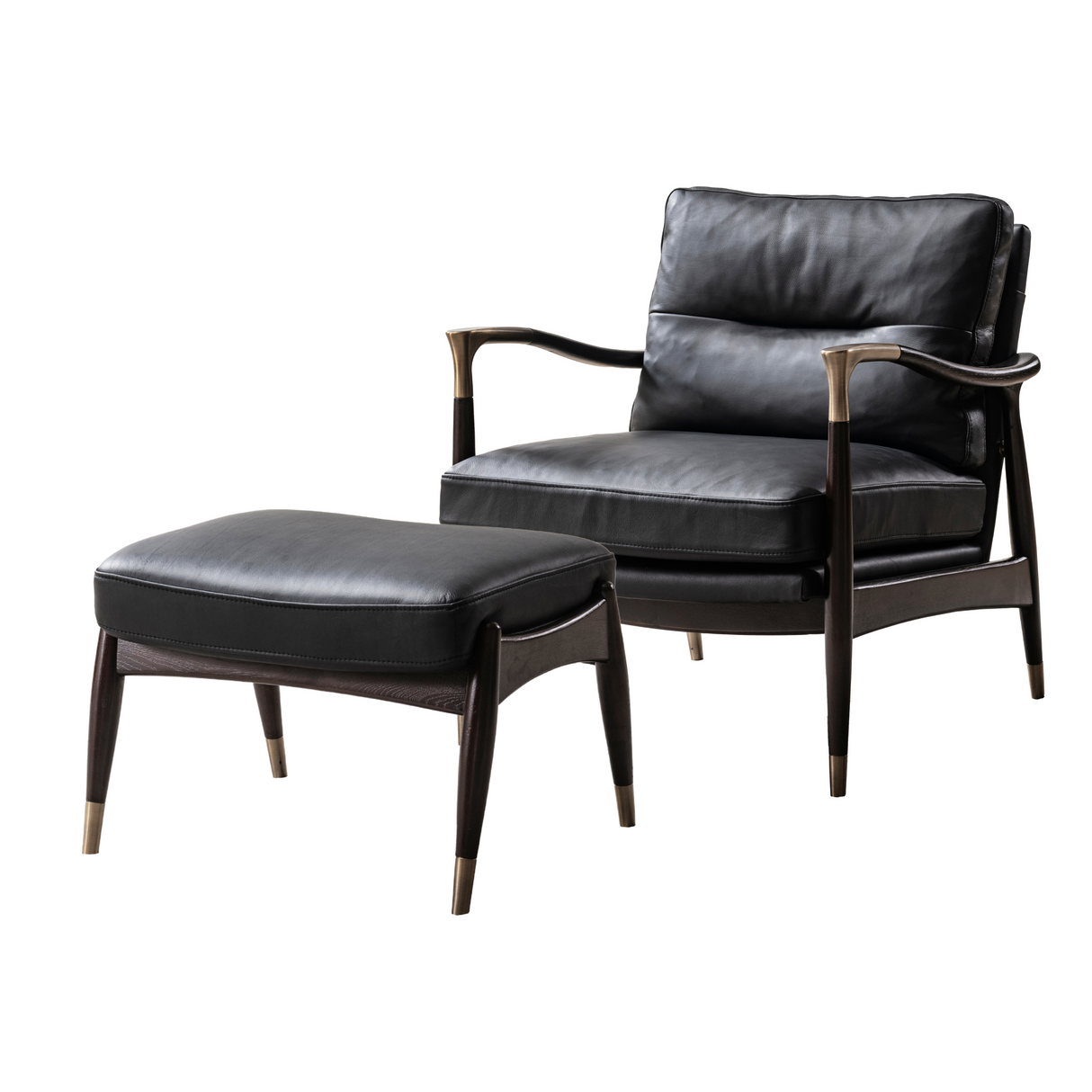 Lonut Black Accent Chair + Ottoman